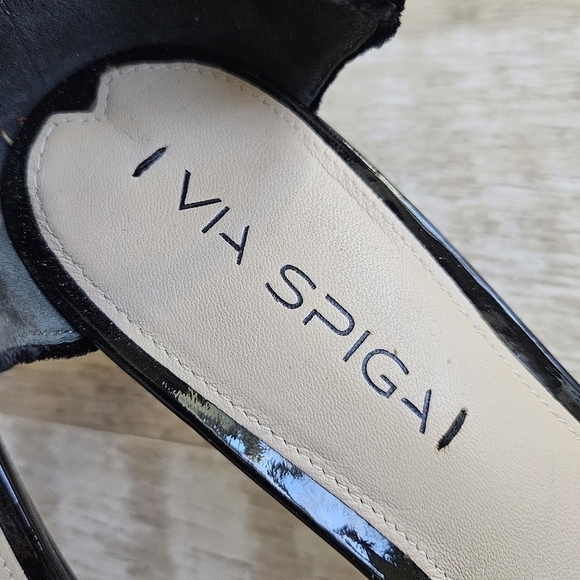 Via Spiga Vero Cuoio Leather Velvet Heel Sandals - Picture 14 of 16